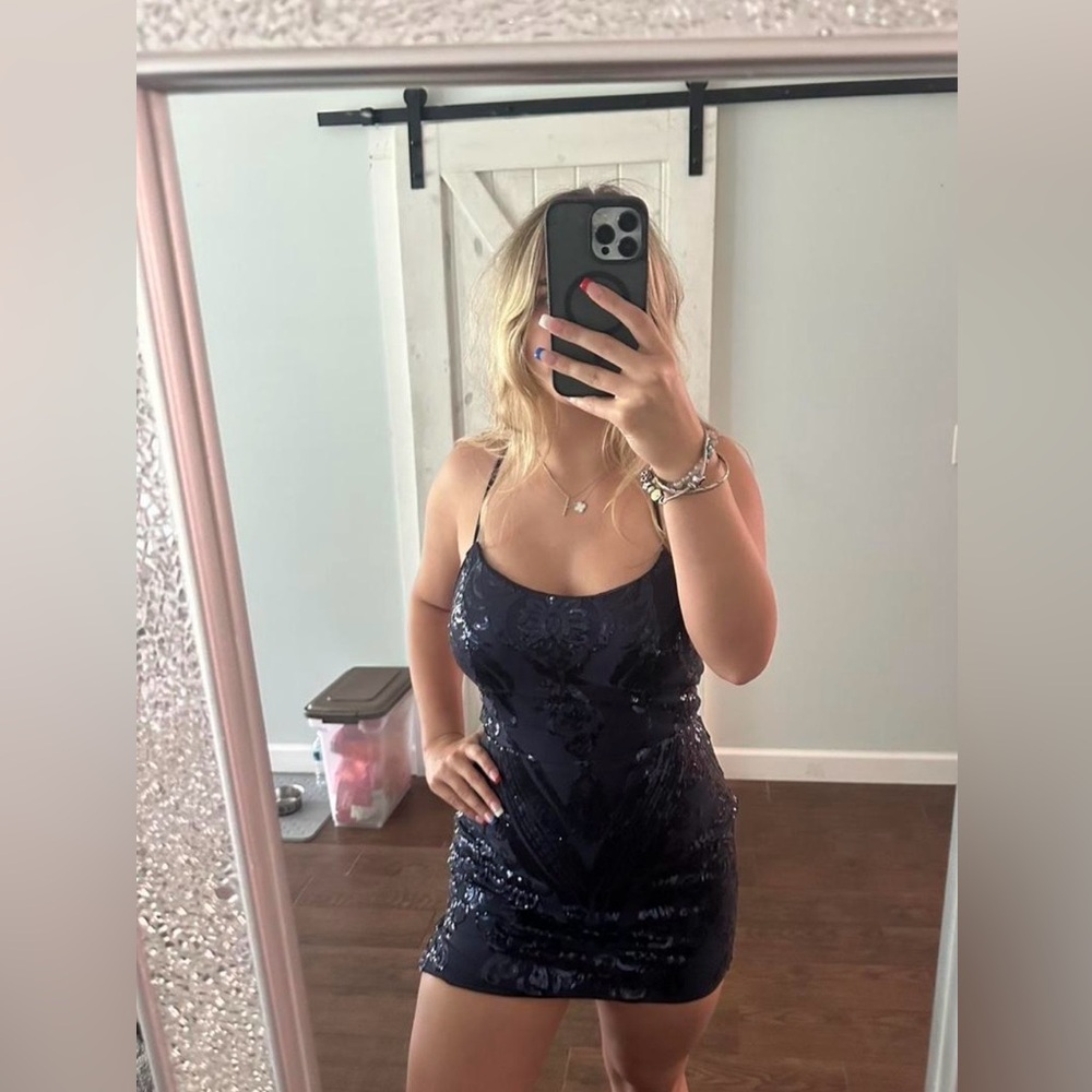 Elegant Navy Sequin Dress